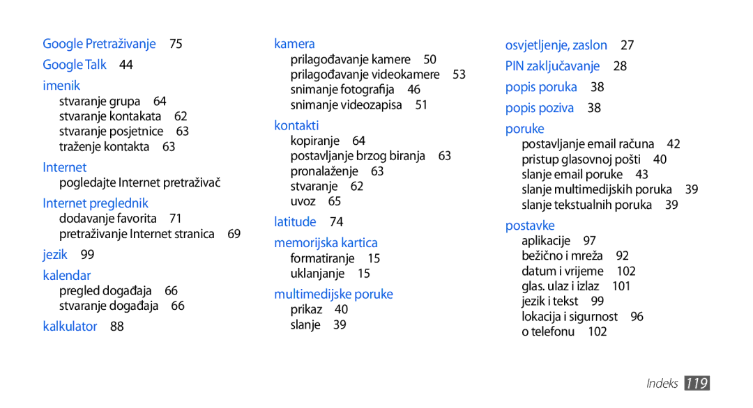 Samsung GT-S5670HKATEM, GT-S5670PWATWO, GT-S5670HKAVIP manual Pogledajte Internet pretraživač, Kopiranje , Uvoz , 102, 101 